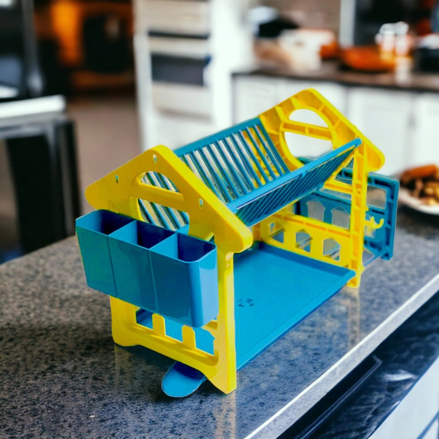 2-Tier-Dish Drying Rack & Utensil Holder Dish Rack Apricot