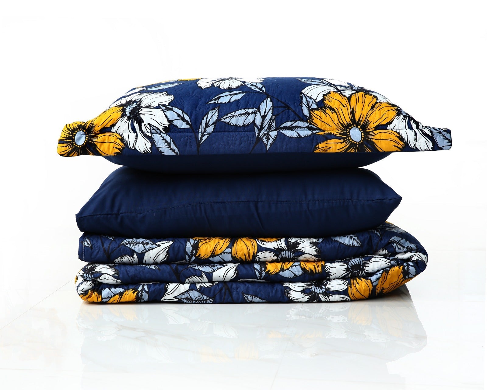 6 PCs Printed Bed Spread Set-White Flower Bed Spread Apricot