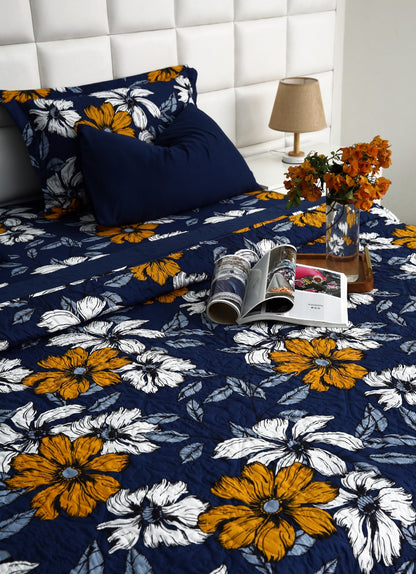 6 PCs Printed Bed Spread Set-White Flower Bed Spread Apricot