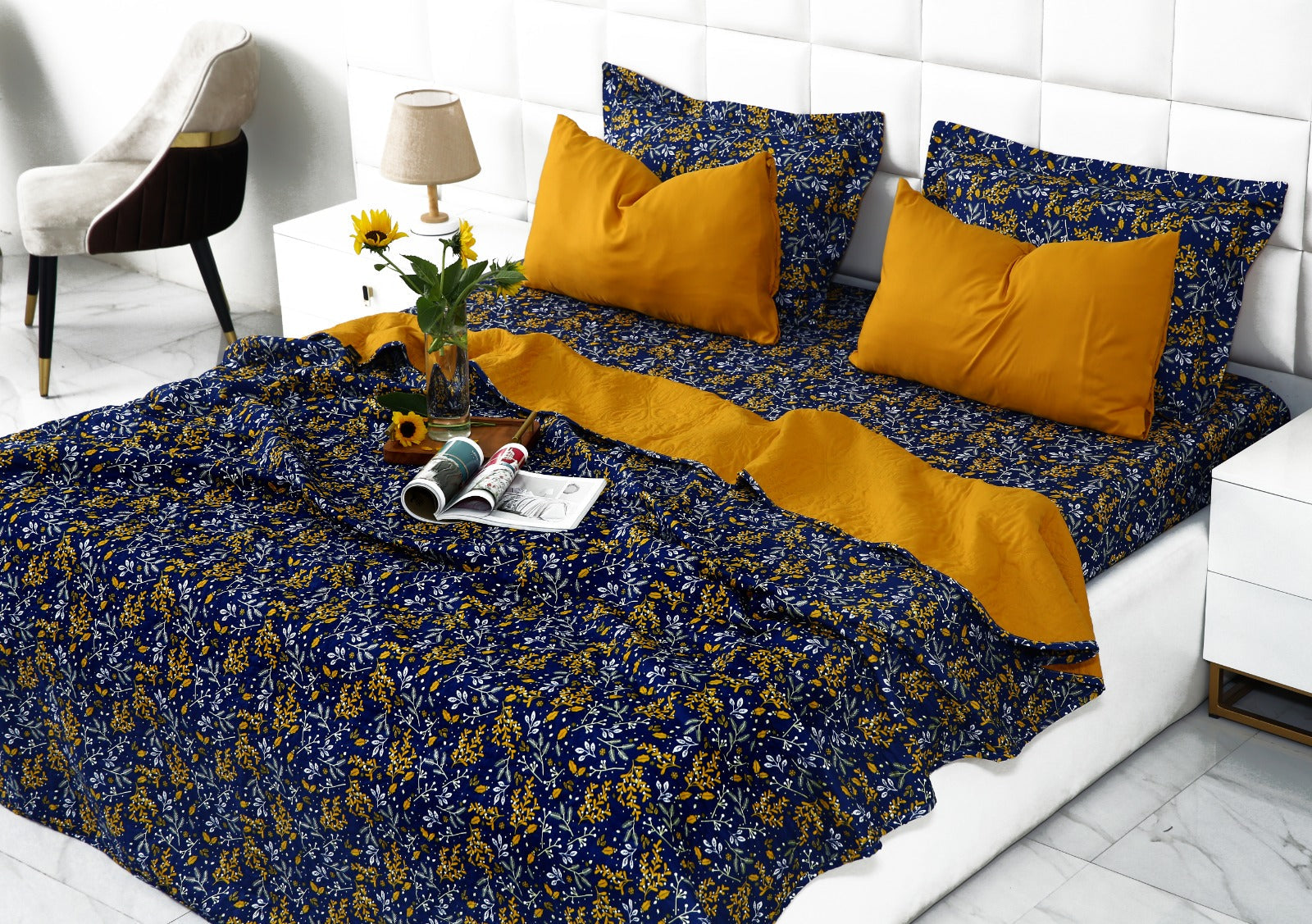 6 PCs Printed Bed Spread Set-Daffodil Bed Spread Apricot