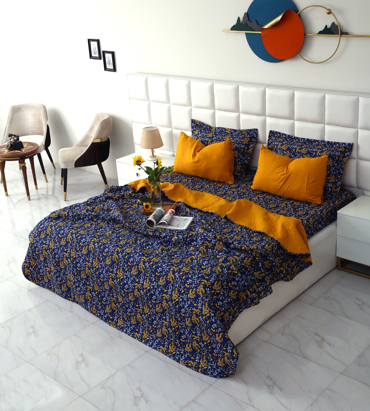 6 PCs Printed Bed Spread Set-Daffodil Bed Spread Apricot