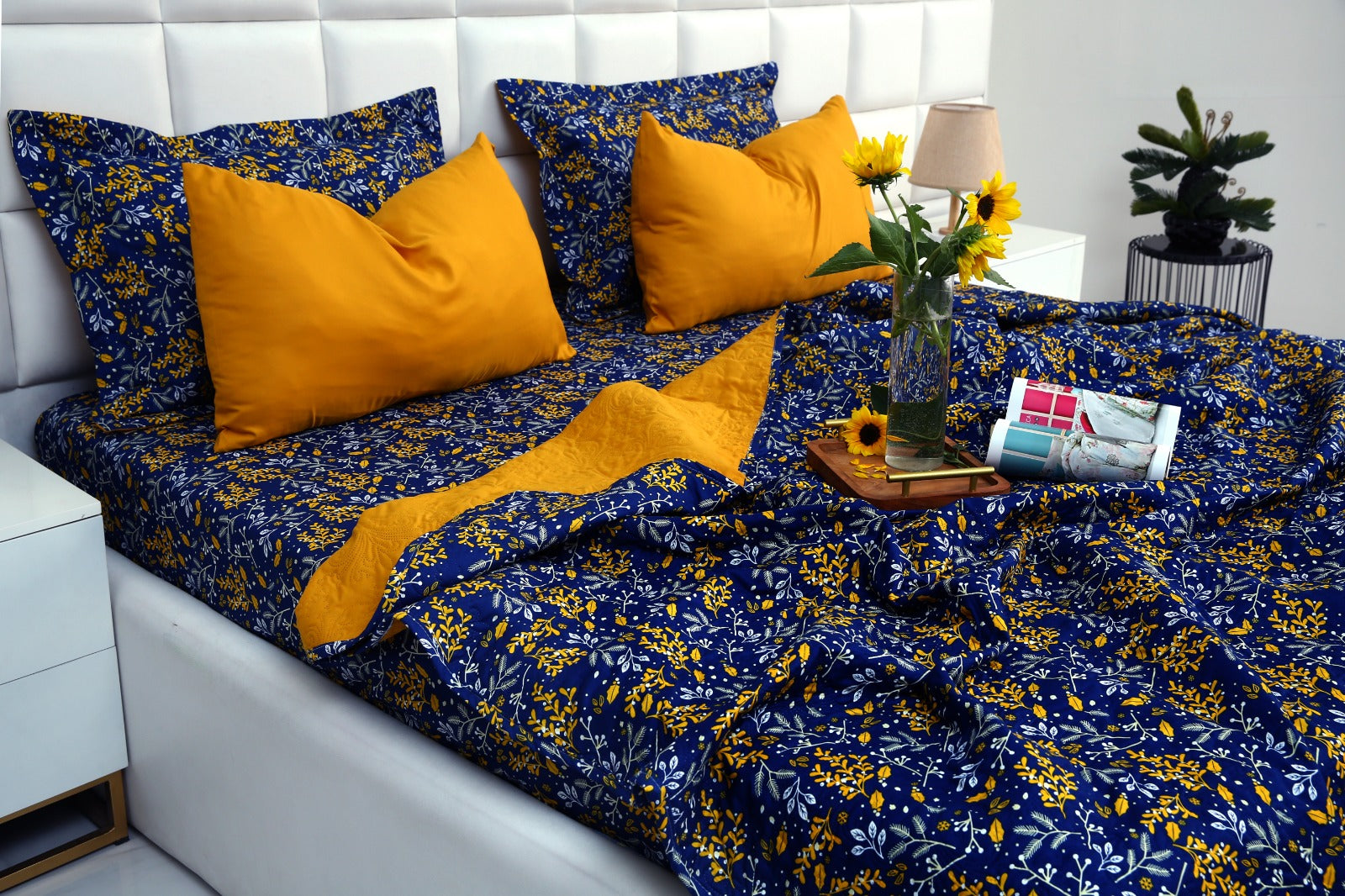 6 PCs Printed Bed Spread Set-Daffodil Bed Spread Apricot