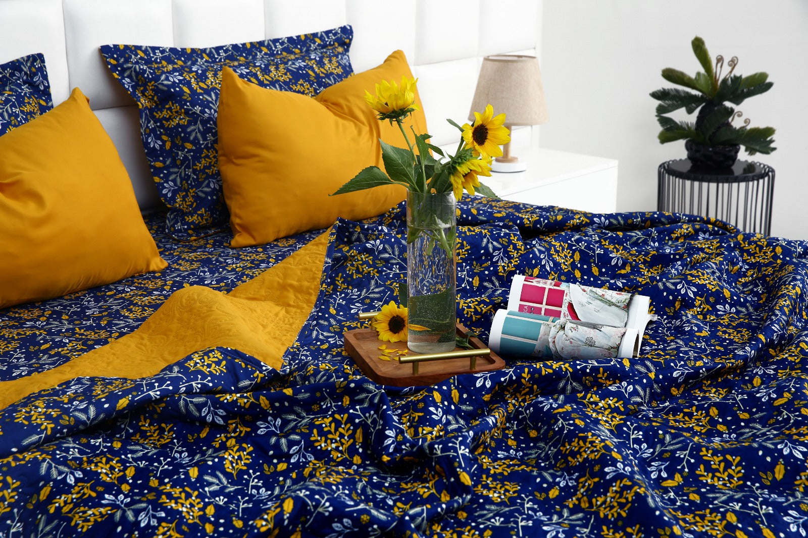 6 PCs Printed Bed Spread Set-Daffodil Bed Spread Apricot