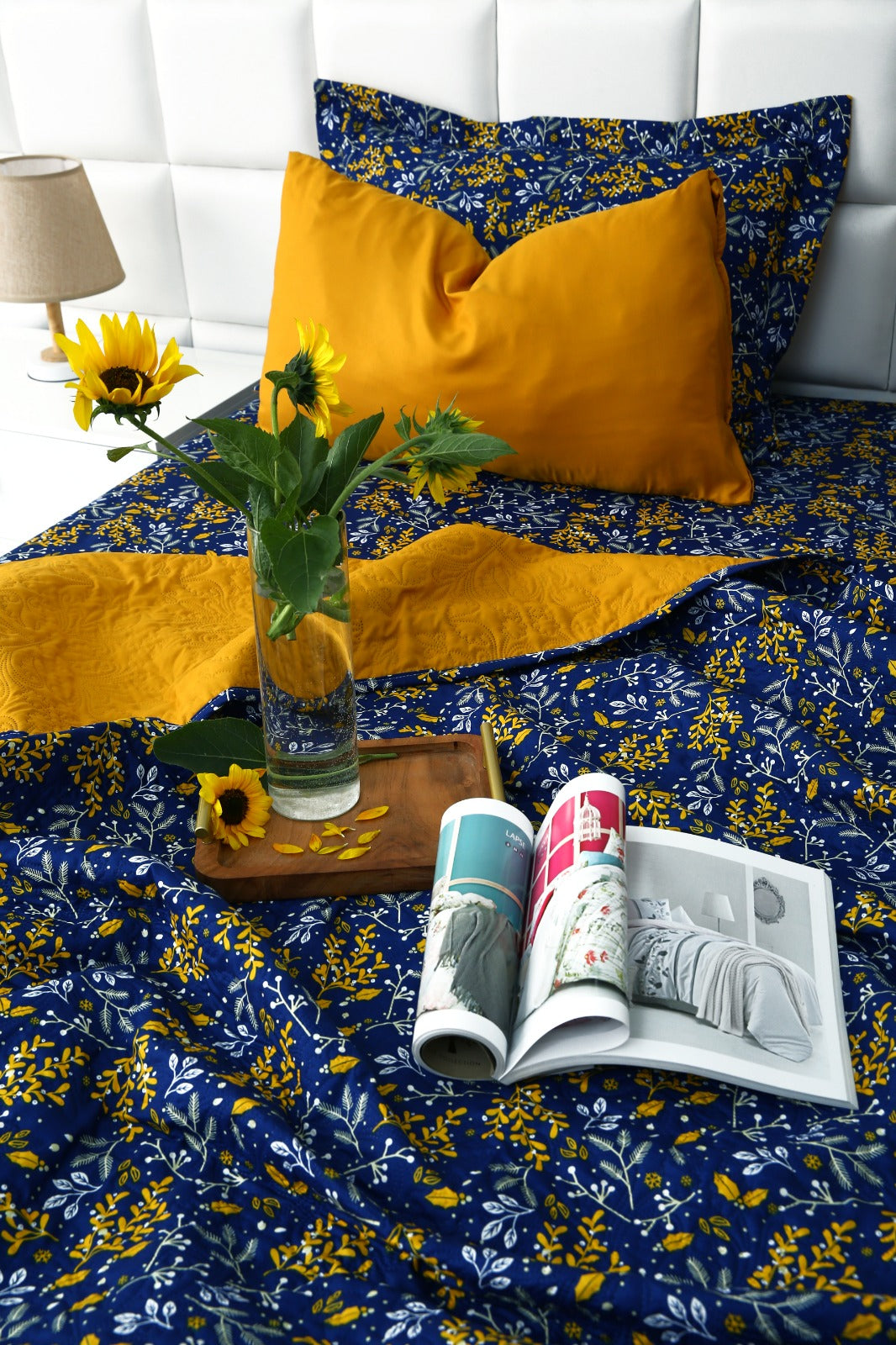 6 PCs Printed Bed Spread Set-Daffodil Bed Spread Apricot