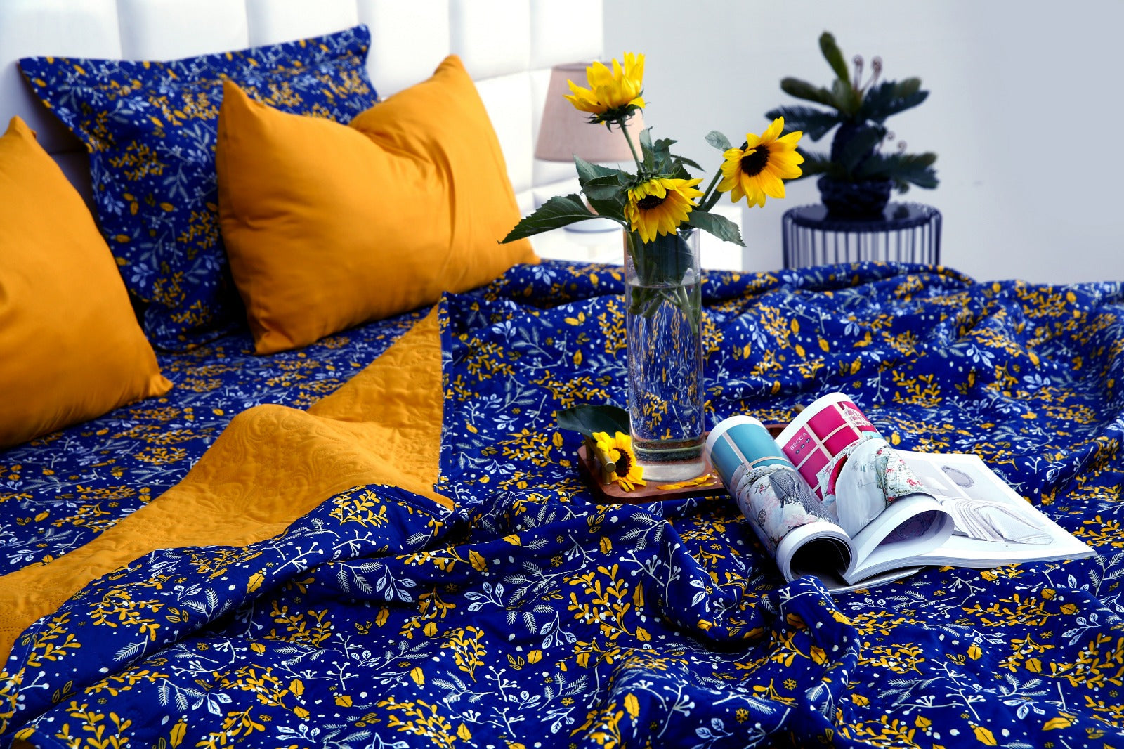 6 PCs Printed Bed Spread Set-Daffodil Bed Spread Apricot