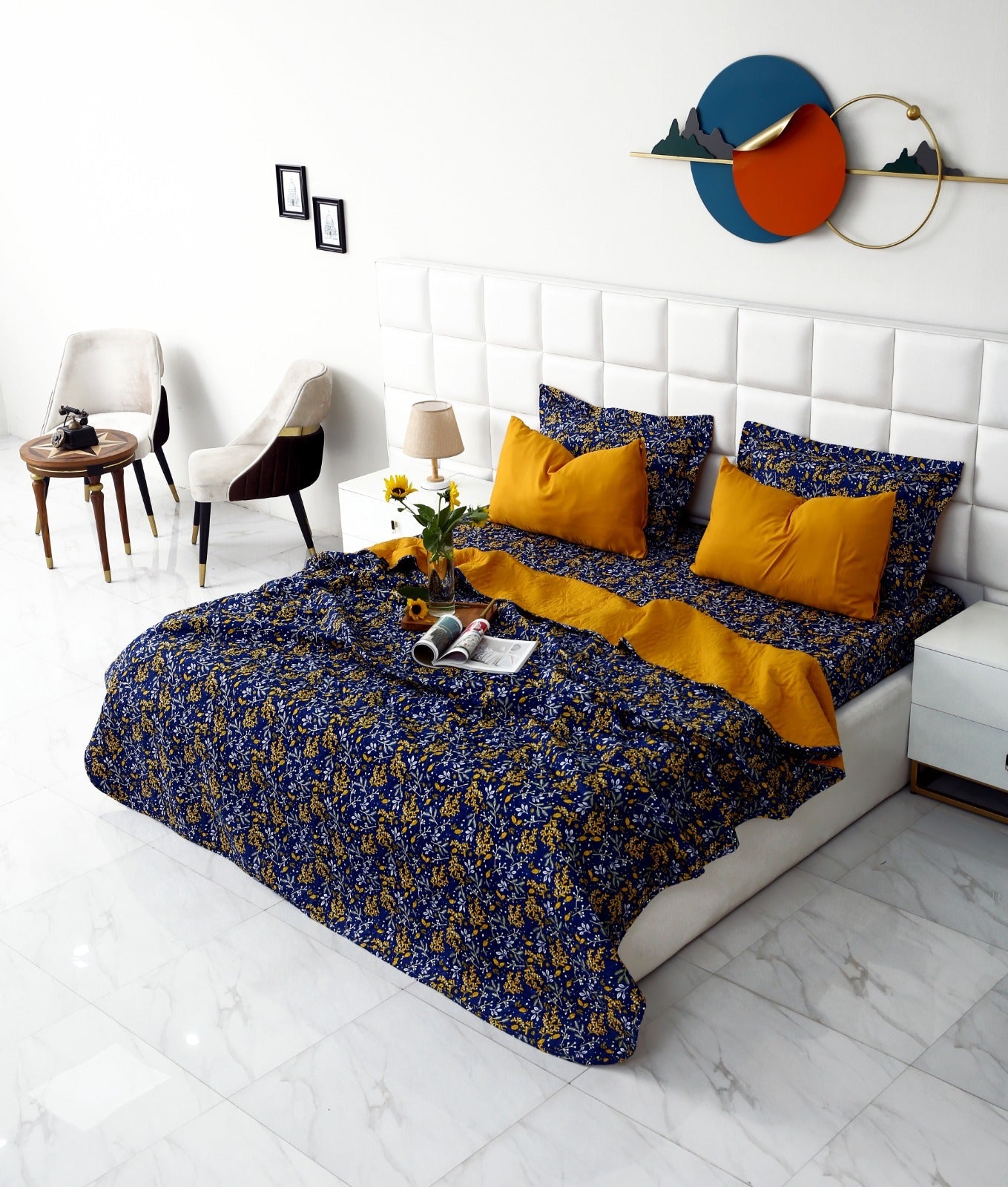 6 PCs Printed Bed Spread Set-Daffodil Bed Spread Apricot