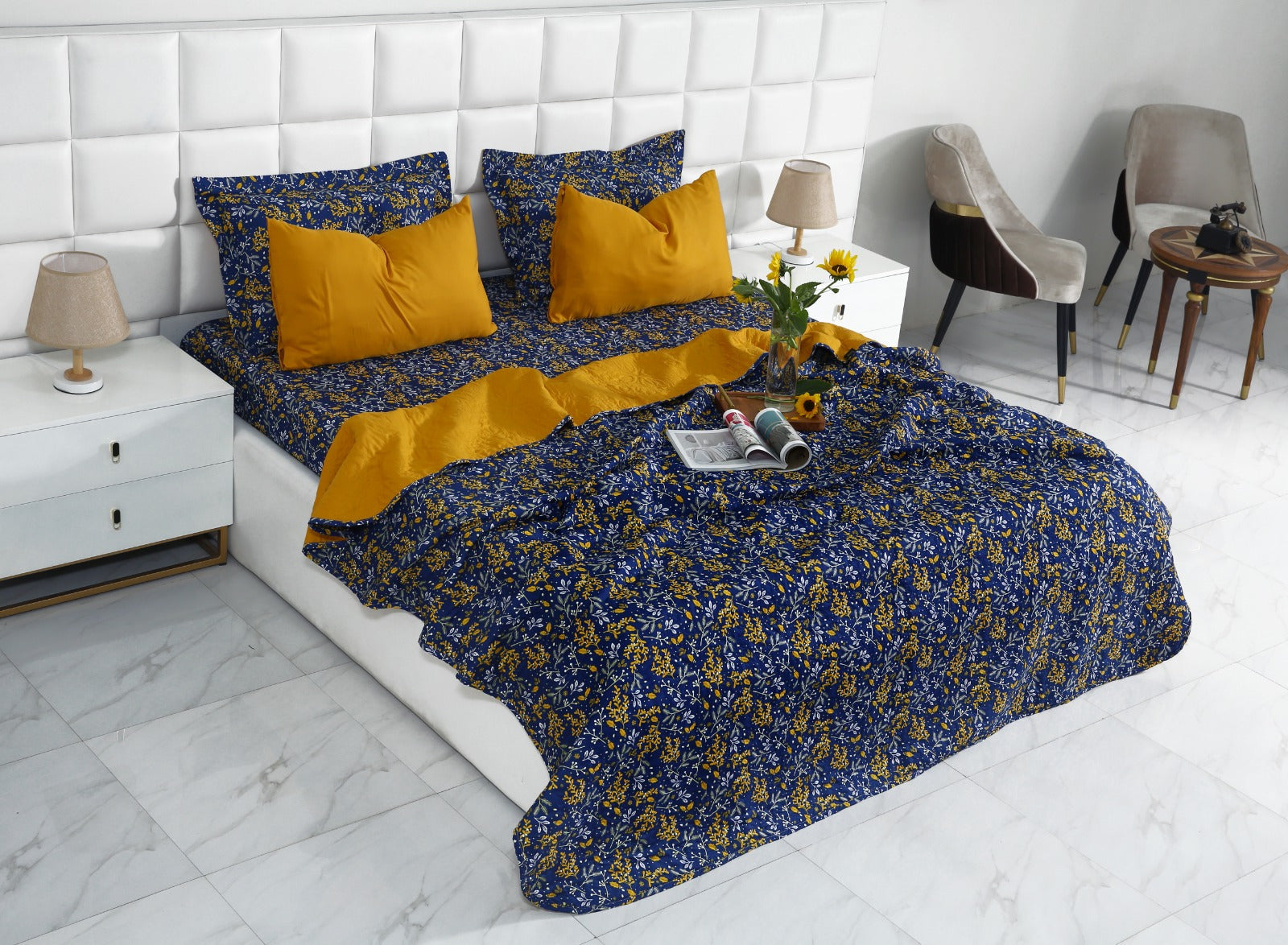 6 PCs Printed Bed Spread Set-Daffodil Bed Spread Apricot