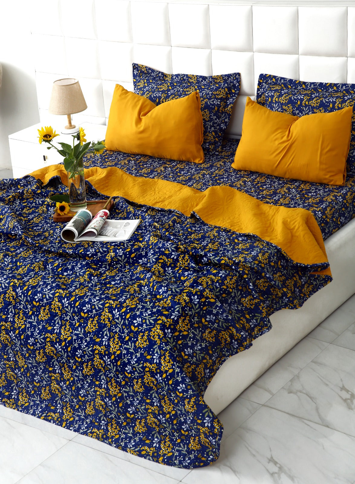6 PCs Printed Bed Spread Set-Daffodil Bed Spread Apricot