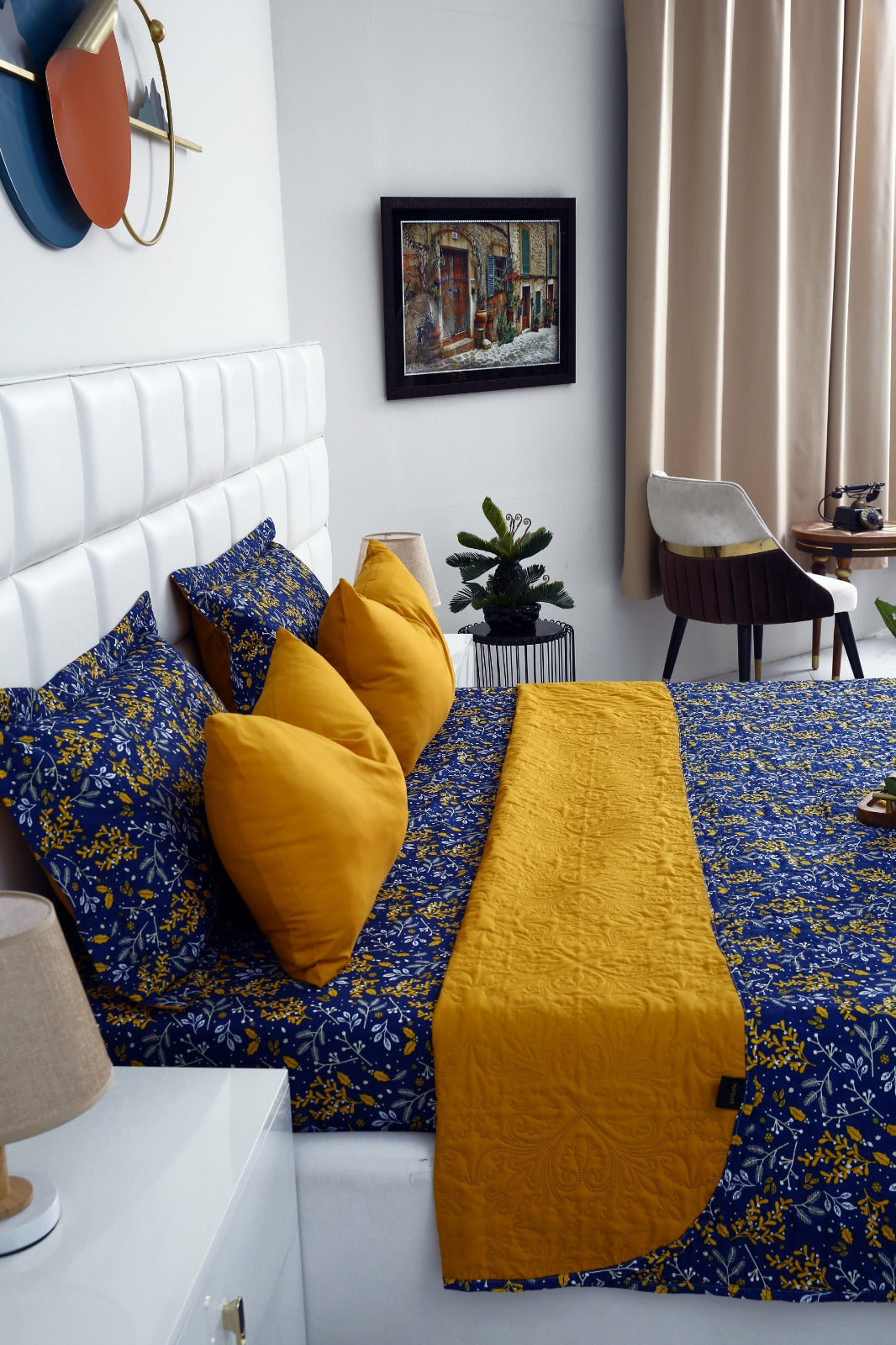 6 PCs Printed Bed Spread Set-Daffodil Bed Spread Apricot