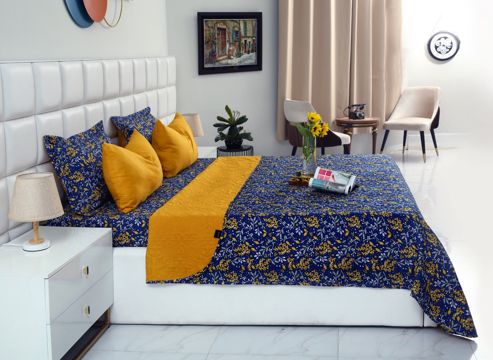 6 PCs Printed Bed Spread Set-Daffodil Bed Spread Apricot
