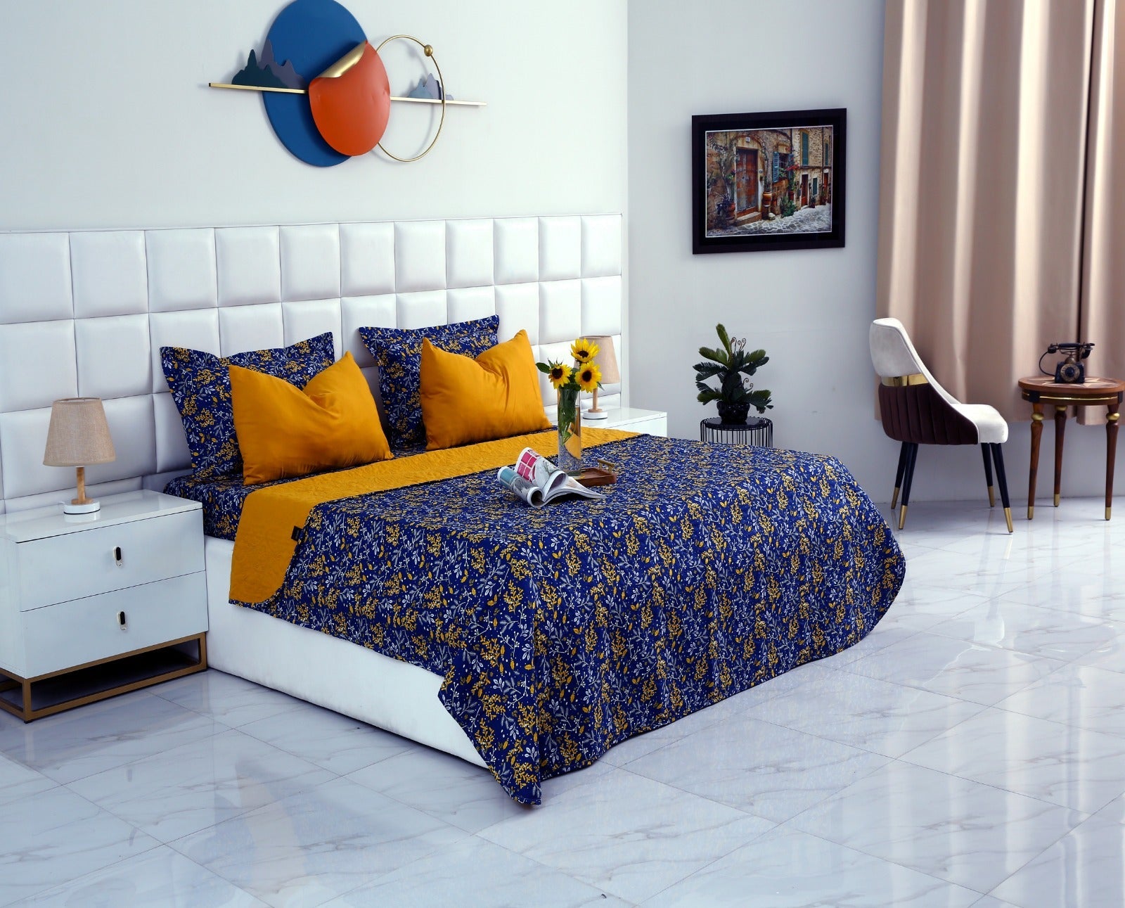 6 PCs Printed Bed Spread Set-Daffodil Bed Spread Apricot