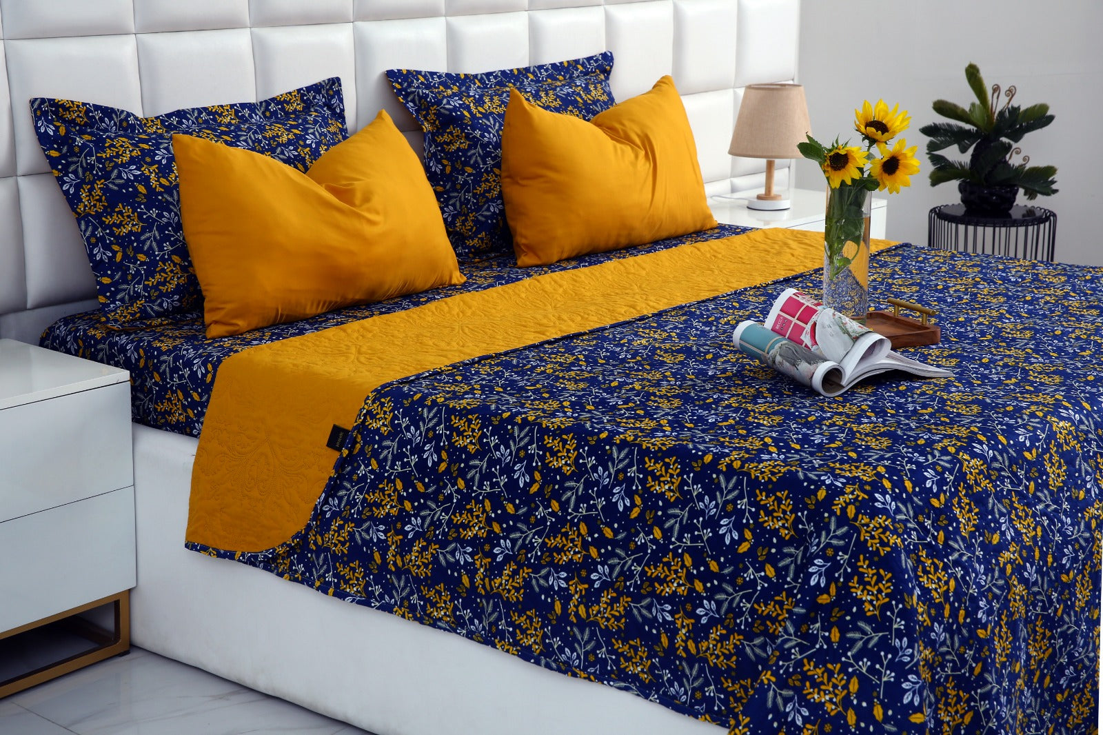 6 PCs Printed Bed Spread Set-Daffodil Bed Spread Apricot