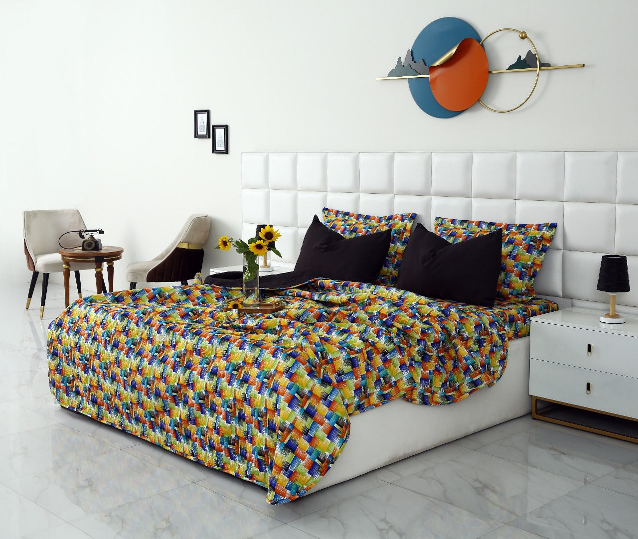 6 PCs Printed Bed Spread Set-Coral Rush Bed Spread Apricot