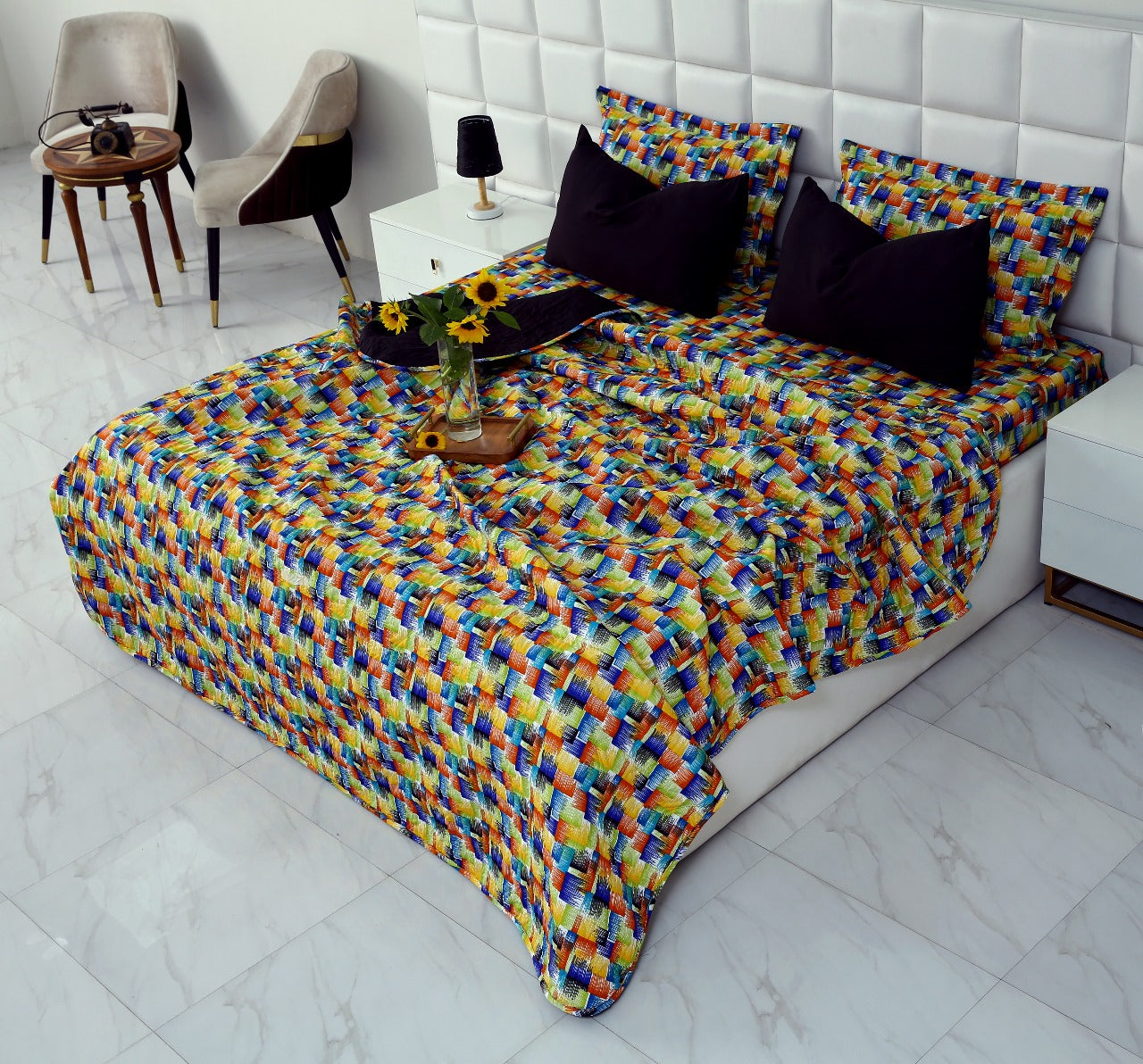 6 PCs Printed Bed Spread Set-Coral Rush Bed Spread Apricot