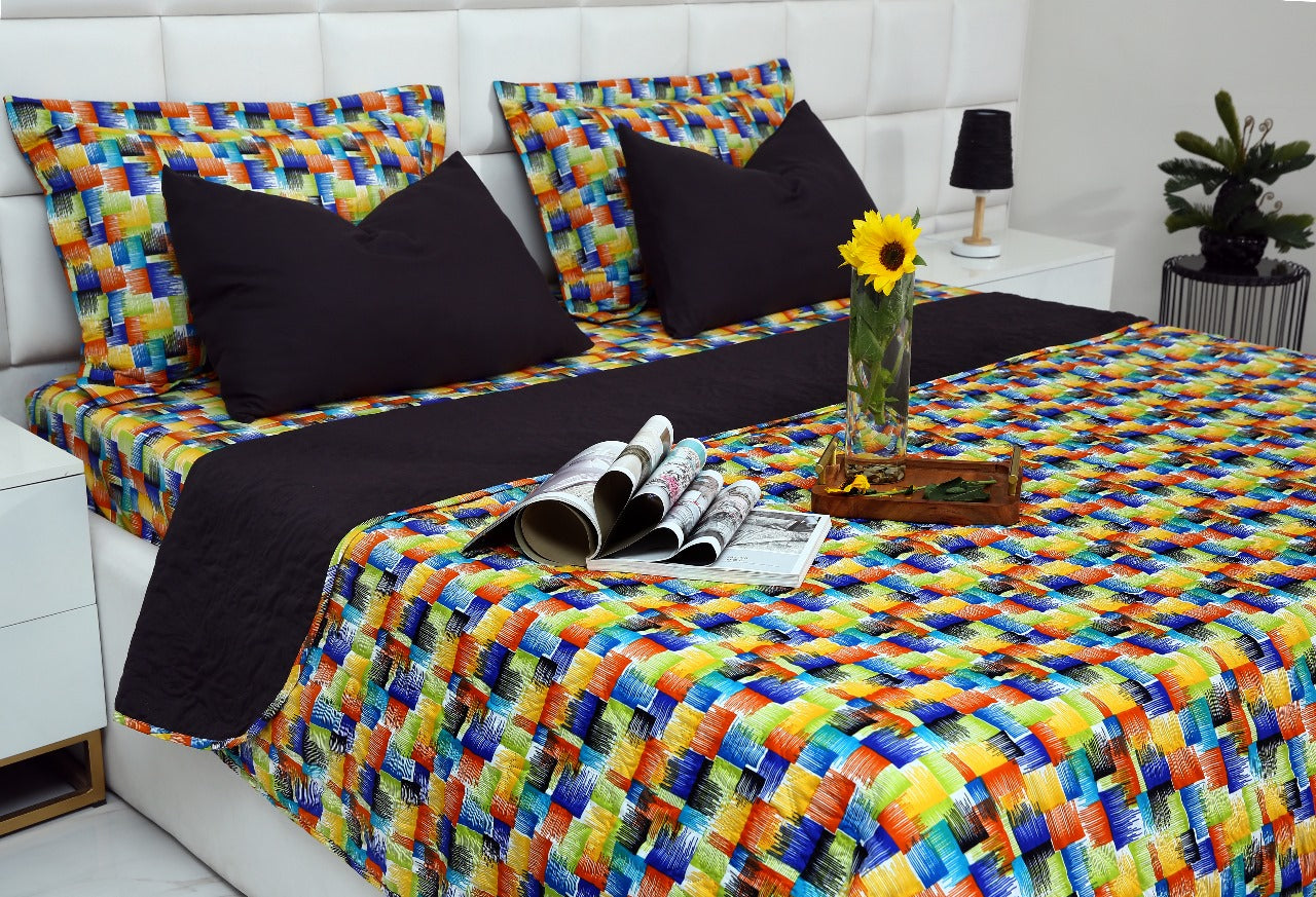 6 PCs Printed Bed Spread Set-Coral Rush Bed Spread Apricot
