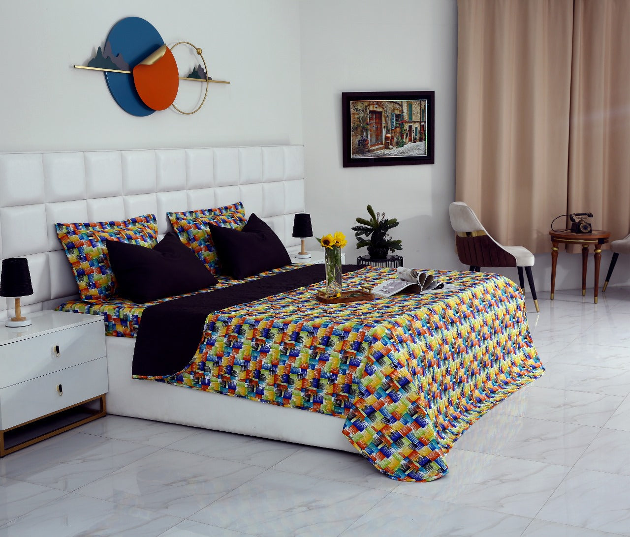 6 PCs Printed Bed Spread Set-Coral Rush Bed Spread Apricot