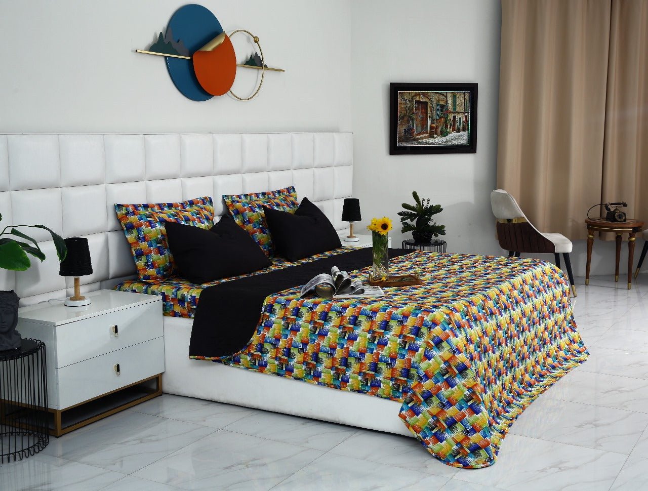 6 PCs Printed Bed Spread Set-Coral Rush Bed Spread Apricot