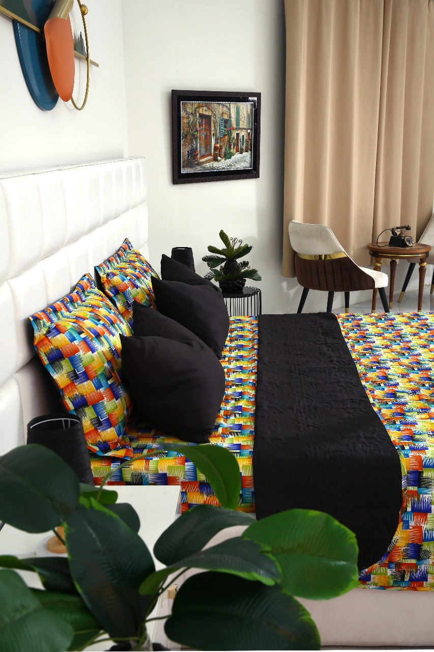 6 PCs Printed Bed Spread Set-Coral Rush Bed Spread Apricot
