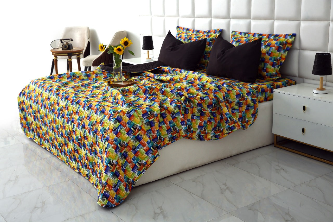 6 PCs Printed Bed Spread Set-Coral Rush Bed Spread Apricot