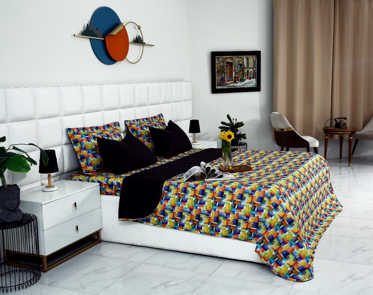 6 PCs Printed Bed Spread Set-Coral Rush Bed Spread Apricot