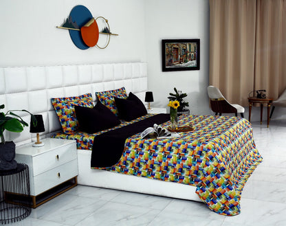 6 PCs Printed Bed Spread Set-Coral Rush Bed Spread Apricot