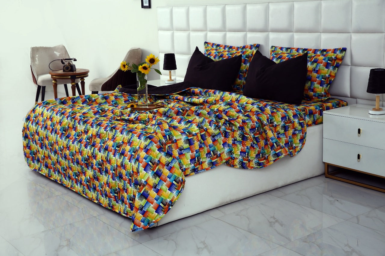 6 PCs Printed Bed Spread Set-Coral Rush Bed Spread Apricot