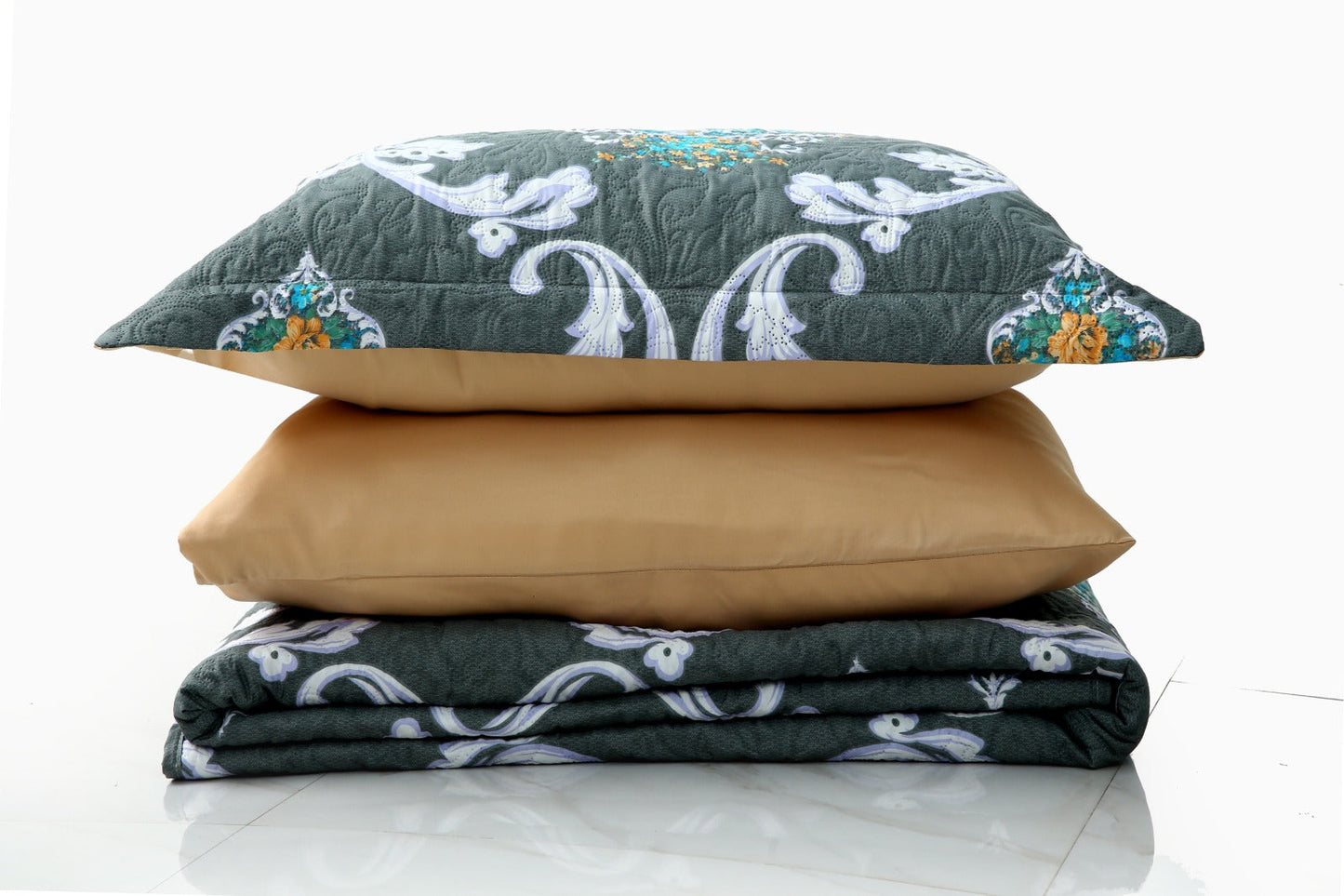 6 PCs Printed Bed Spread Set-Medallion Gold Bed Spread Apricot
