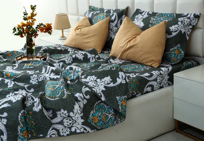 6 PCs Printed Bed Spread Set-Medallion Gold Bed Spread Apricot
