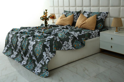 6 PCs Printed Bed Spread Set-Medallion Gold Bed Spread Apricot