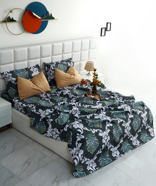 6 PCs Printed Bed Spread Set-Medallion Gold Bed Spread Apricot