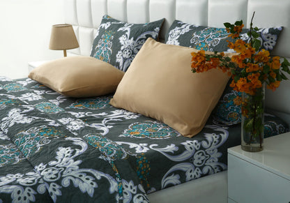 6 PCs Printed Bed Spread Set-Medallion Gold Bed Spread Apricot