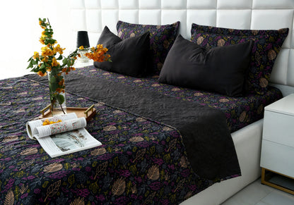 6 PCs Printed Bed Spread Set-Black Lily Bed Spread Apricot
