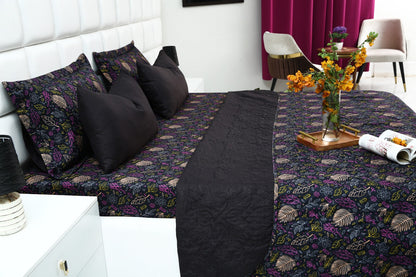 6 PCs Printed Bed Spread Set-Black Lily Bed Spread Apricot