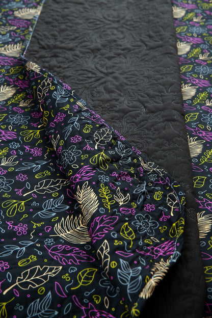 6 PCs Printed Bed Spread Set-Black Lily Bed Spread Apricot