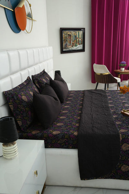 6 PCs Printed Bed Spread Set-Black Lily Bed Spread Apricot