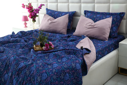 6 PCs Printed Bed Spread Set-Blue Lilly Bed Spread Apricot