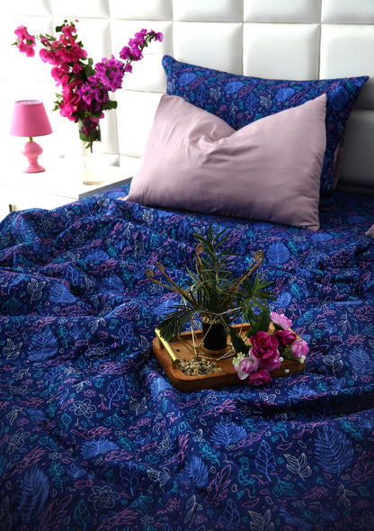 6 PCs Printed Bed Spread Set-Blue Lilly Bed Spread Apricot