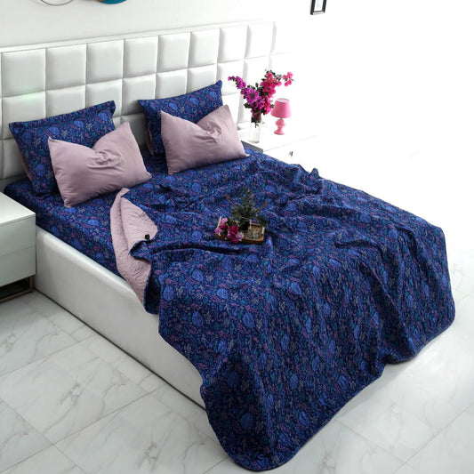 6 PCs Printed Bed Spread Set-Blue Lilly Bed Spread Apricot