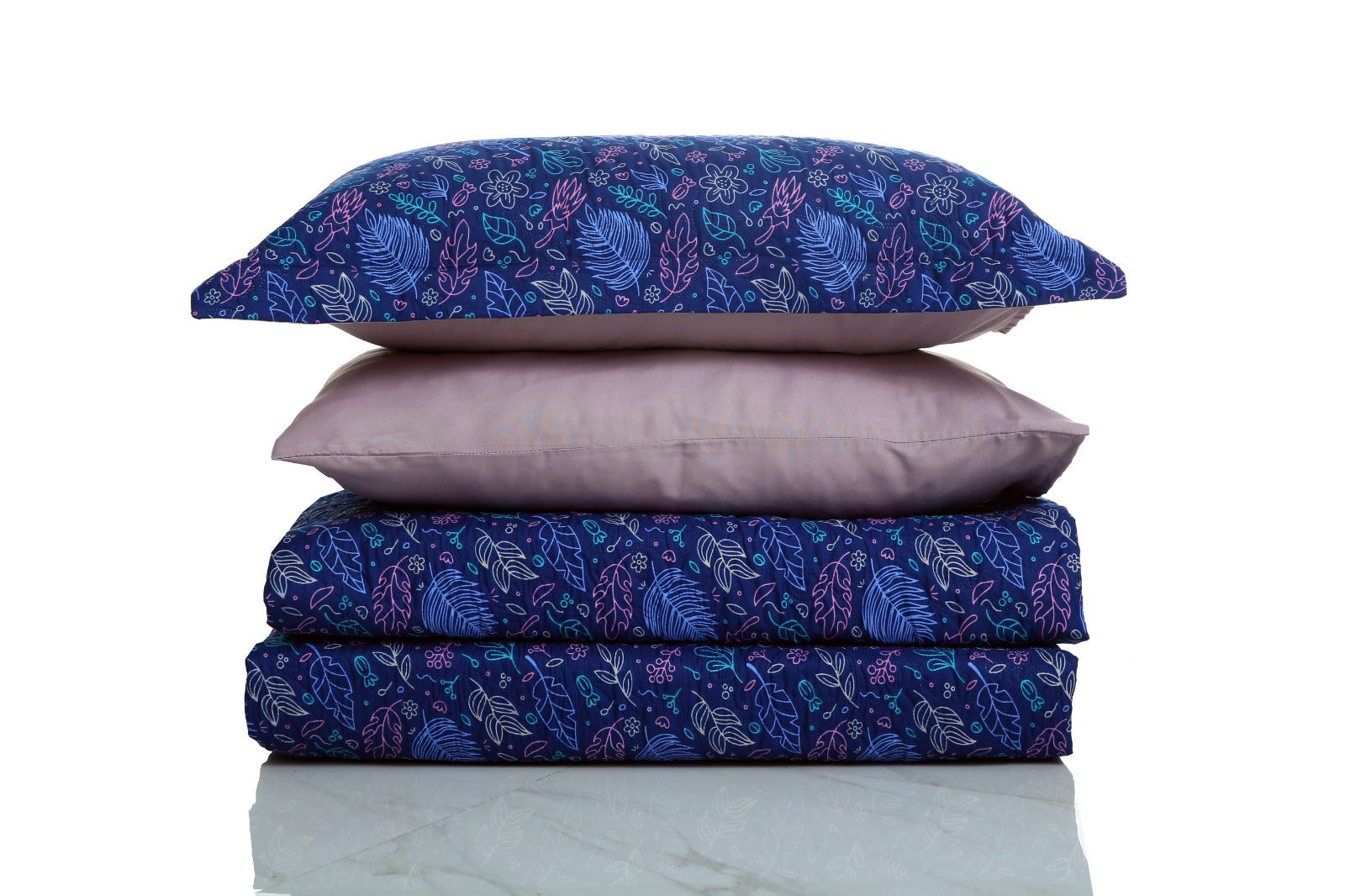 6 PCs Printed Bed Spread Set-Blue Lilly Bed Spread Apricot