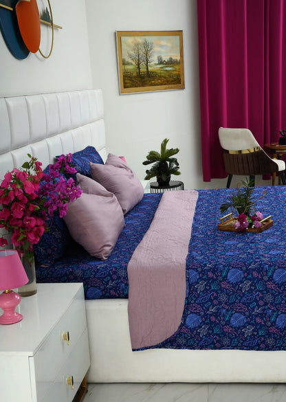 6 PCs Printed Bed Spread Set-Blue Lilly Bed Spread Apricot