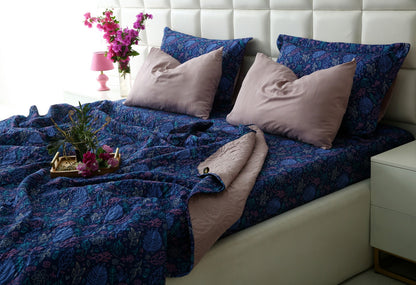 6 PCs Printed Bed Spread Set-Blue Lilly Bed Spread Apricot