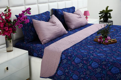 6 PCs Printed Bed Spread Set-Blue Lilly Bed Spread Apricot