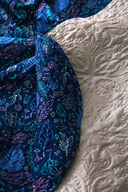 6 PCs Printed Bed Spread Set-Blue Lilly Bed Spread Apricot