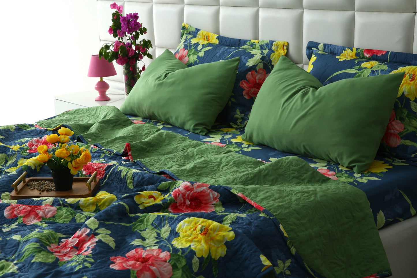 6 PCs Printed Bed Spread Set-Orchid Bed Spread Apricot
