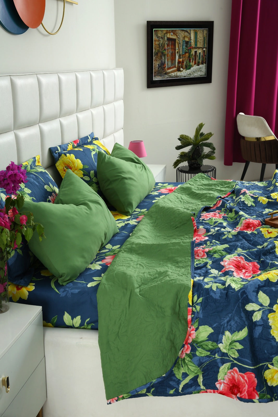 6 PCs Printed Bed Spread Set-Orchid Bed Spread Apricot