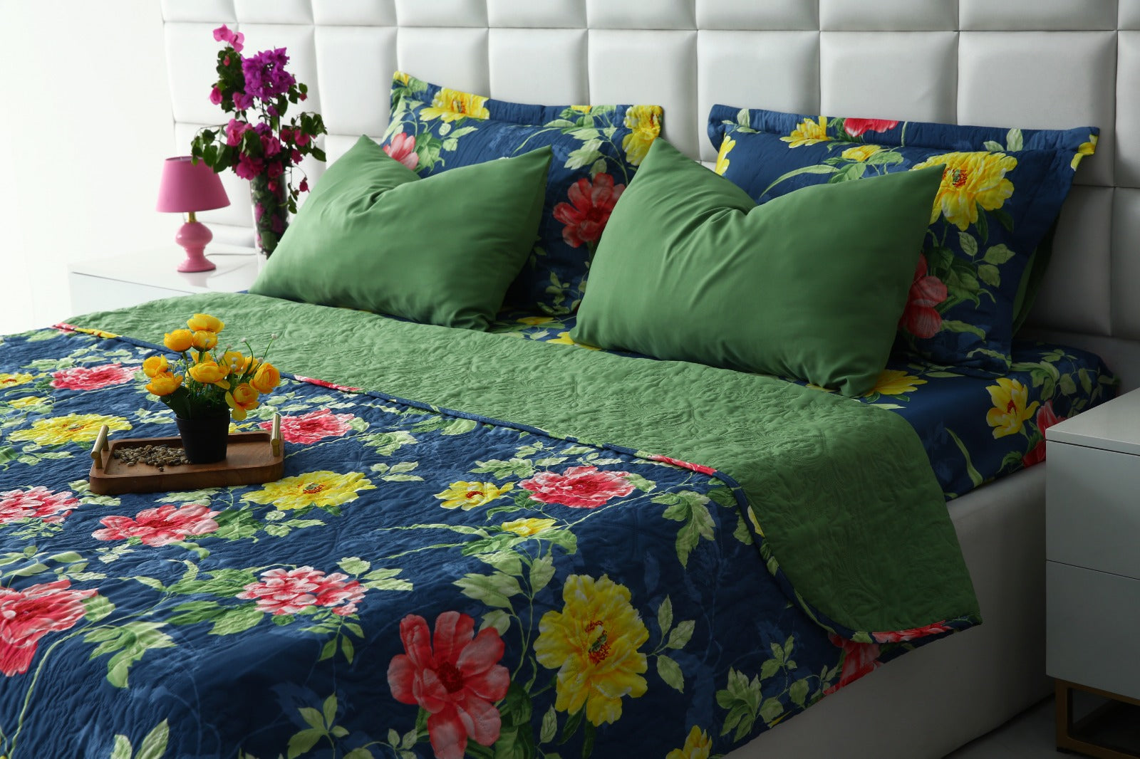 6 PCs Printed Bed Spread Set-Orchid Bed Spread Apricot