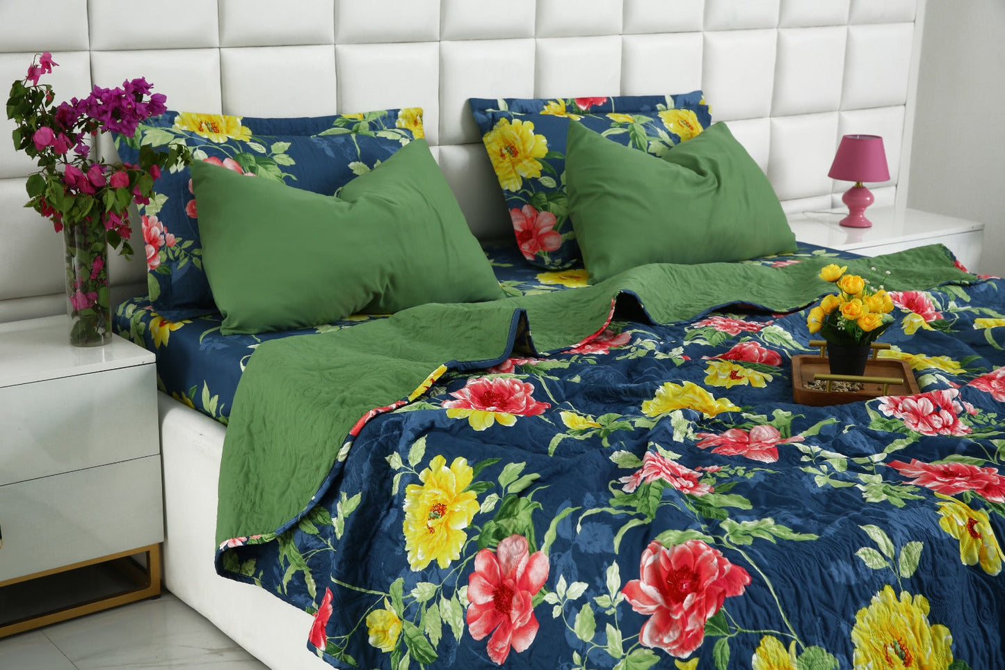 6 PCs Printed Bed Spread Set-Orchid Bed Spread Apricot
