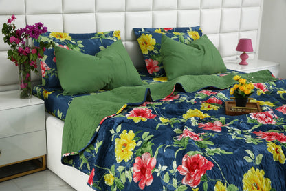 6 PCs Printed Bed Spread Set-Orchid Bed Spread Apricot