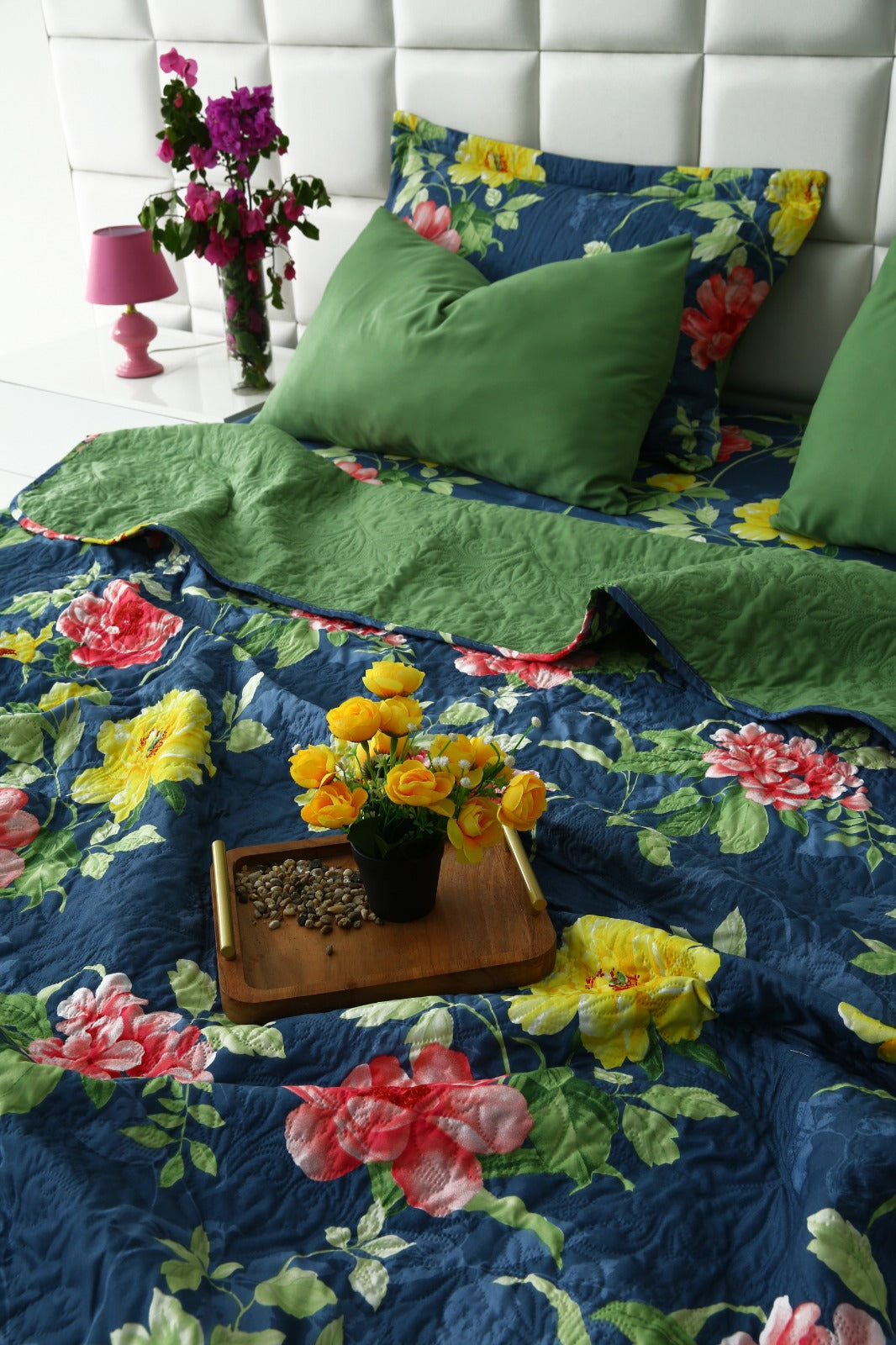 6 PCs Printed Bed Spread Set-Orchid Bed Spread Apricot