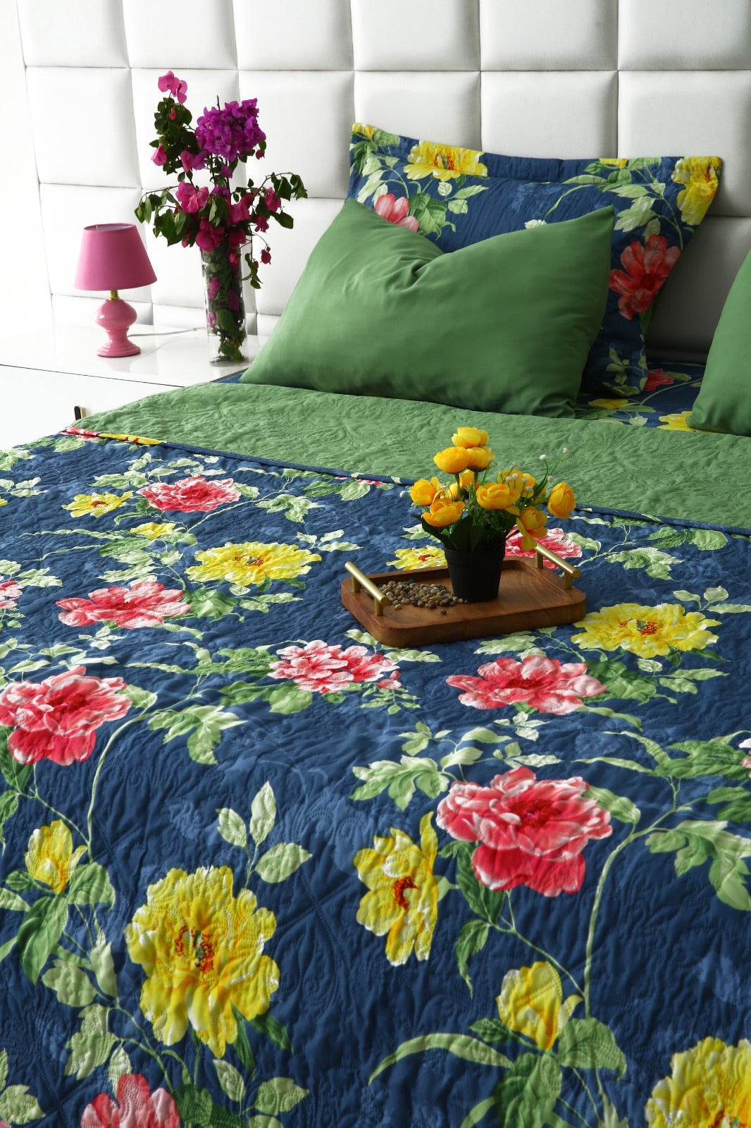 6 PCs Printed Bed Spread Set-Orchid Bed Spread Apricot